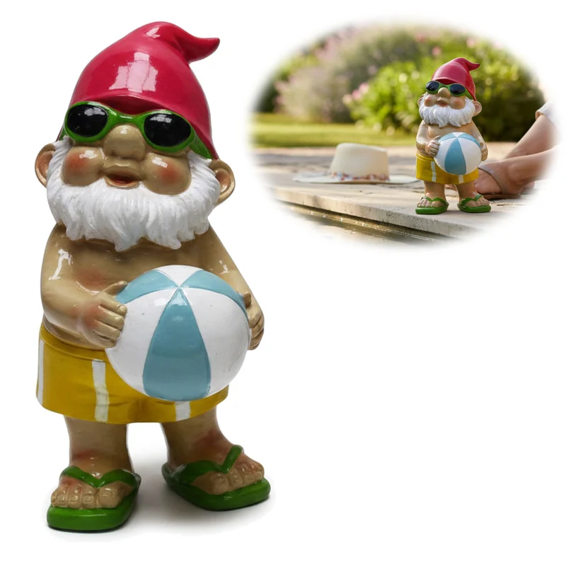 XL Deko Figur Gartenzwerg Beachball 20cm Gnom Skulptur Gartenstatue Statue Objekt