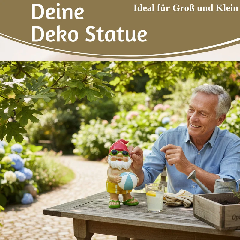 XL Deko Figur Gartenzwerg Beachball 20cm Gnom Skulptur Gartenstatue Statue Objekt