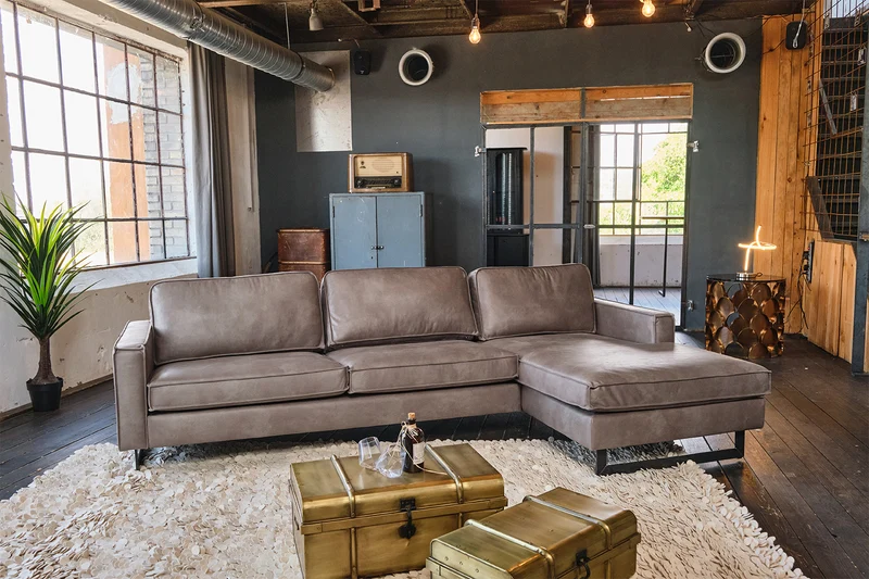 KAWOLA Ecksofa VILNIUS 3-Sitzer mit Longchair Lederfaserstoff anthrazit