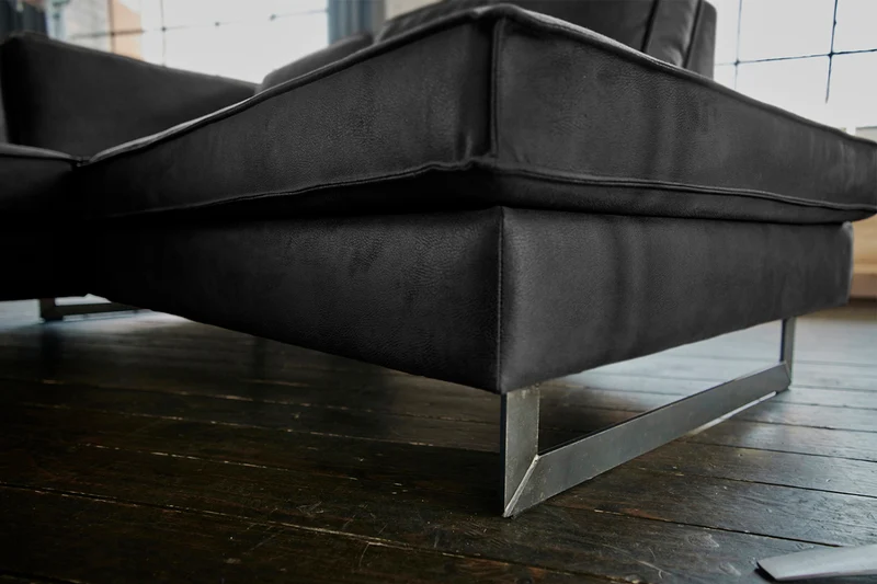 KAWOLA Ecksofa VILNIUS 3-Sitzer mit Recamiere Lederfaserstoff schwarz