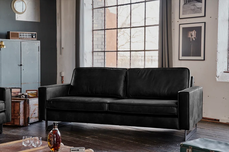 KAWOLA Sofa VILNIUS Lederfaserstoff schwarz