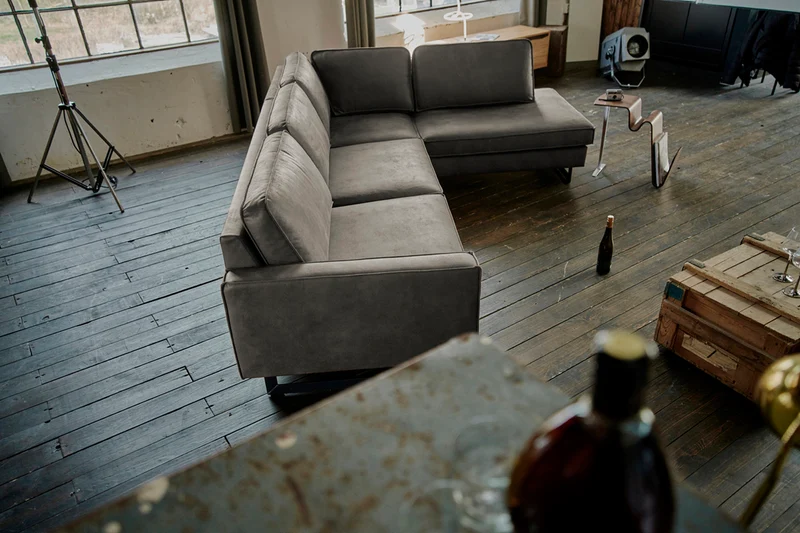 KAWOLA Ecksofa VILNIUS 3-Sitzer mit Recamiere Lederfaserstoff anthrazit