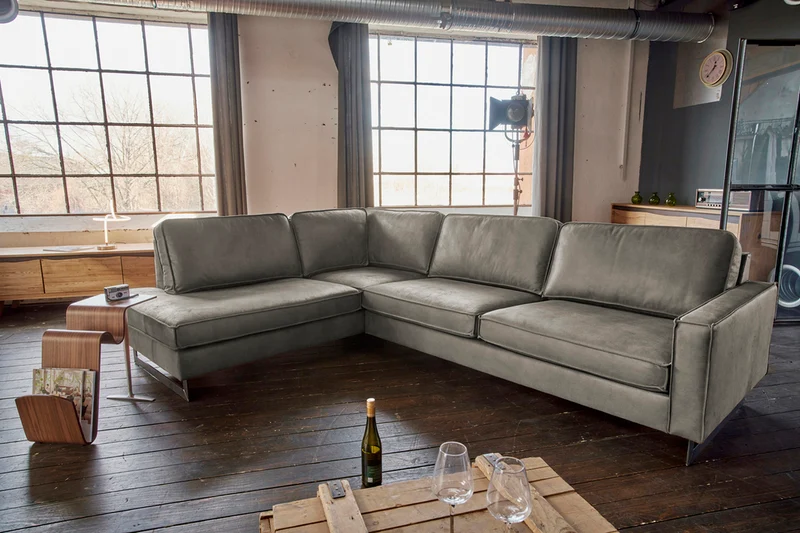 KAWOLA Ecksofa VILNIUS 3-Sitzer mit Recamiere Lederfaserstoff anthrazit