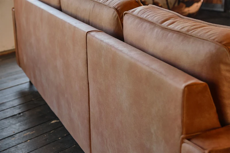 KAWOLA Ecksofa VILNIUS 3-Sitzer mit Longchair Lederfaserstoff cognac