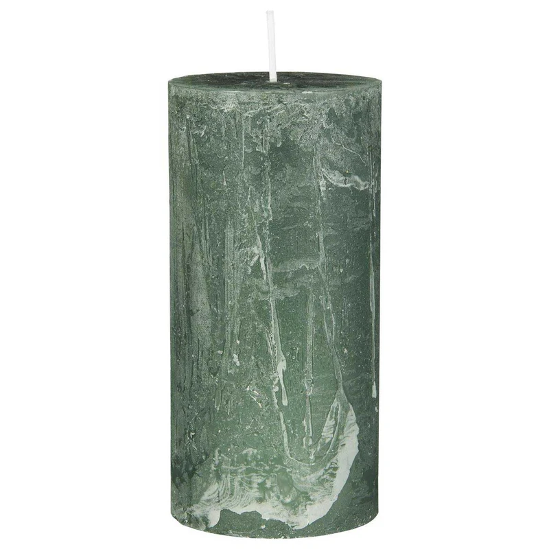 Exklusive Stumpenkerze 14x6,8cm Ribe Rustik Grün Moosgrün - Made in EU - Wachskerze