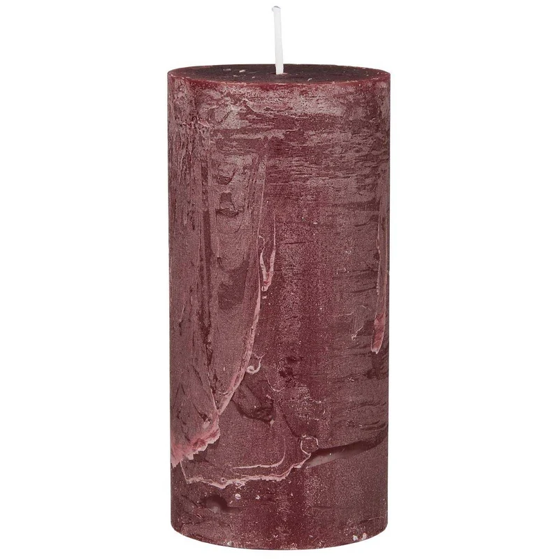Exklusive Stumpenkerze 14x6,8cm Ribe Rustik Rot Bordeaux - Made in EU - Wachskerze