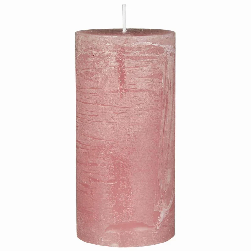 Exklusive Stumpenkerze 14x6,8cm Ribe Rustik Rosa Malva - Made in EU - Wachskerze