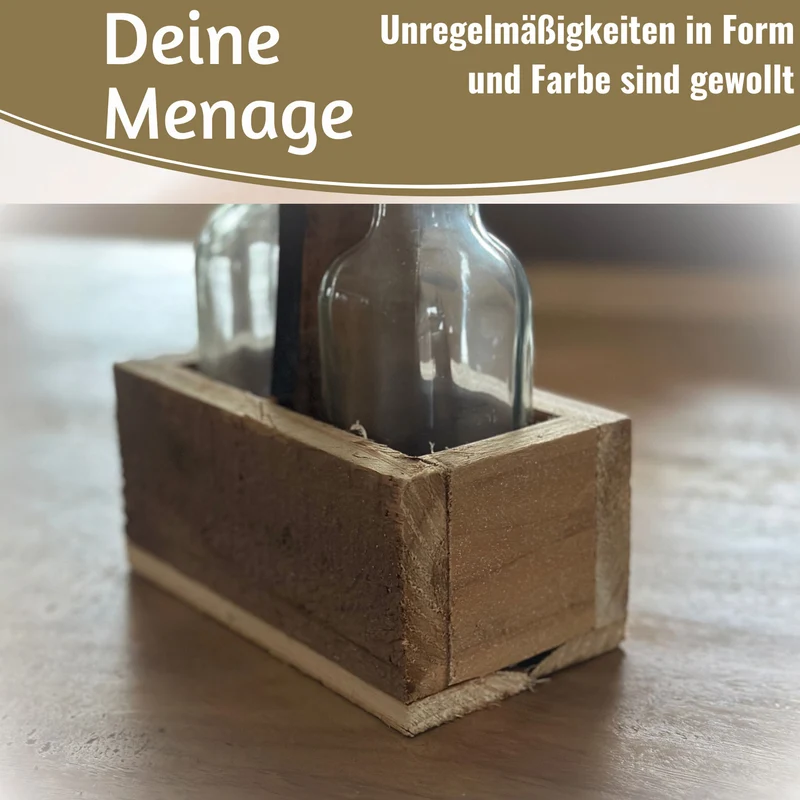 Holz Menage Essig- und Ölspender Set 2x Ölflasche Ausgießer Olivenöl Vinaigrette