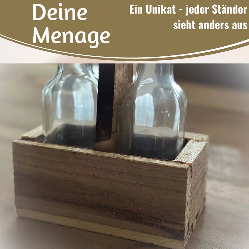 Holz Menage Essig- und Ölspender Set 2x Ölflasche Ausgießer Olivenöl Vinaigrette