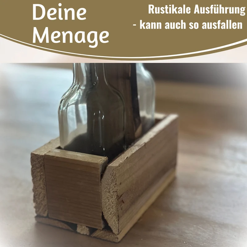 Holz Menage Essig- und Ölspender Set 2x Ölflasche Ausgießer Olivenöl Vinaigrette