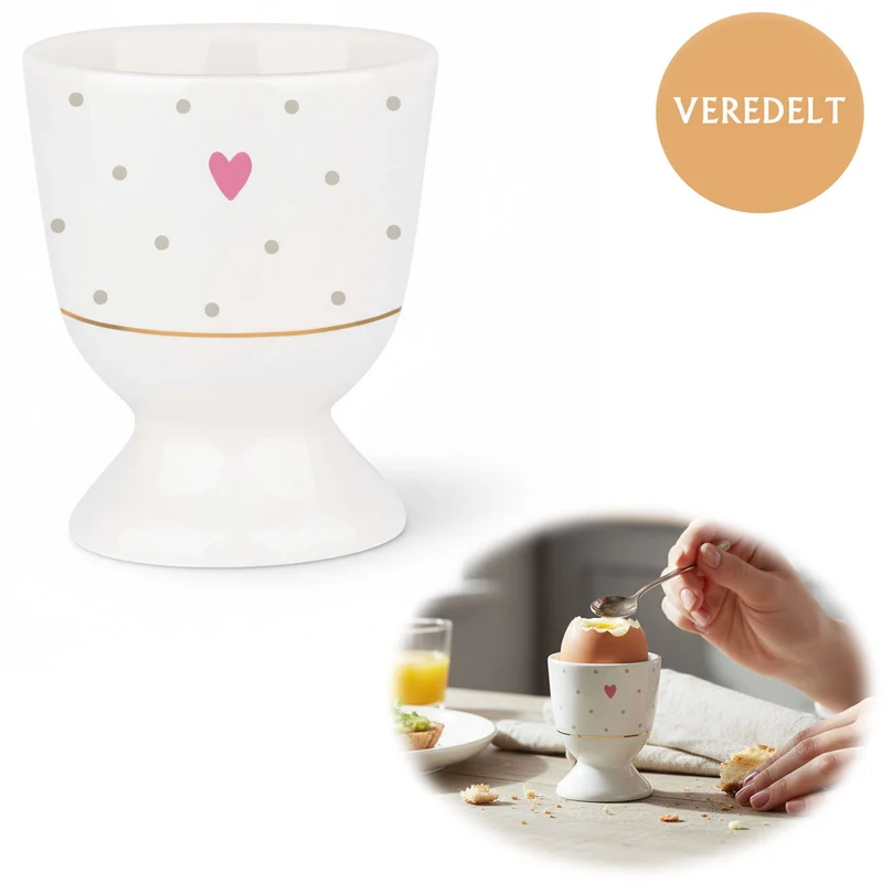 Eierbecher Echt-Gold Motiv "Herz mit Punkten" Gute Laune Eierhalter