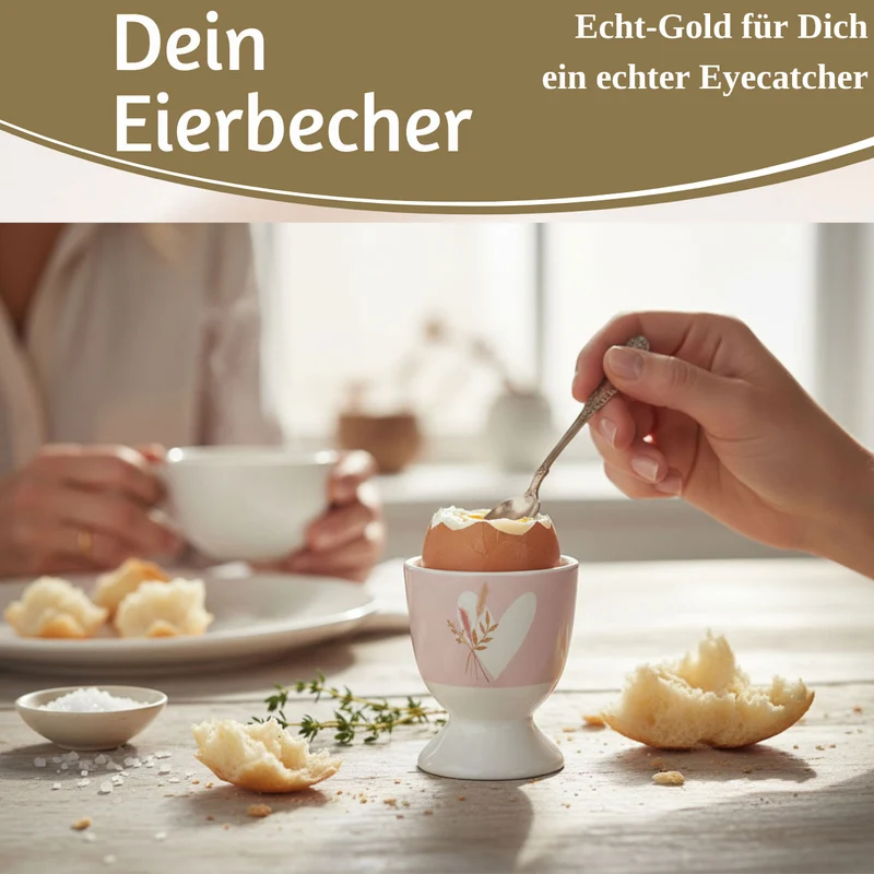 Eierbecher Echt-Gold Motiv "Herz mit Strauß" Gute Laune Eierhalter