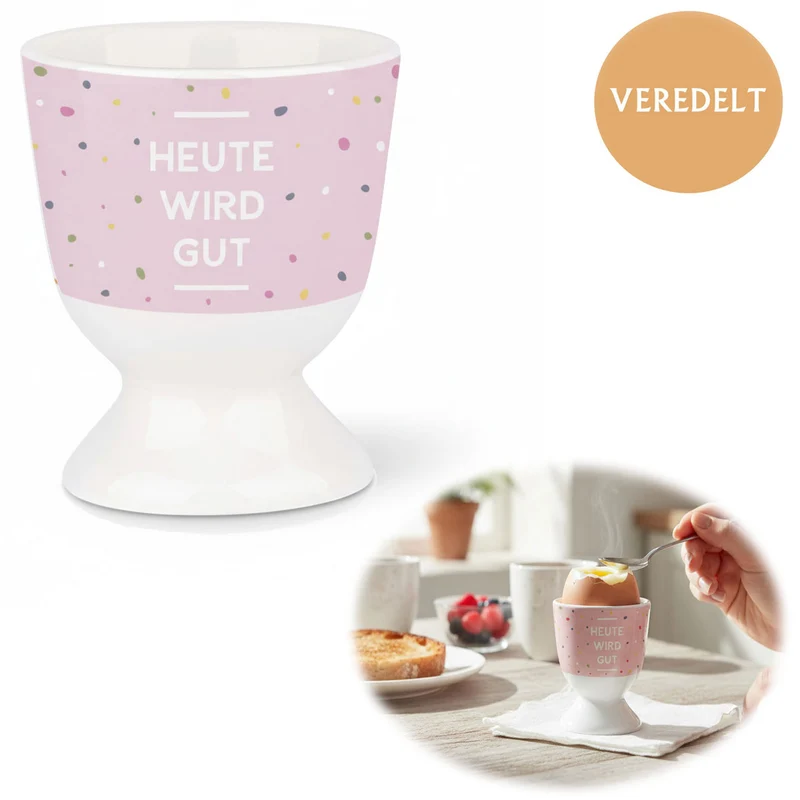 Eierbecher Echt-Gold Spruch "HEUTE WIRD GUT" Gute Laune Eierhalter
