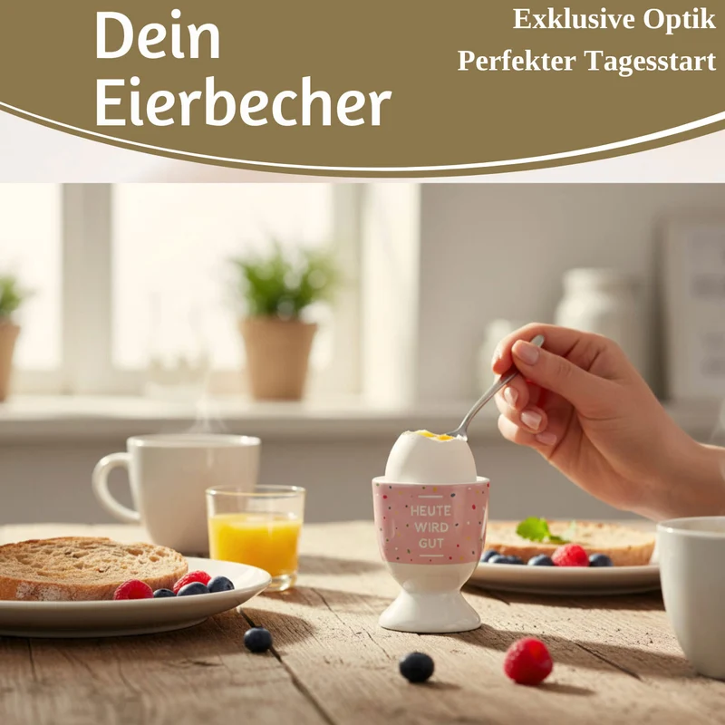 Eierbecher Echt-Gold Spruch "HEUTE WIRD GUT" Gute Laune Eierhalter