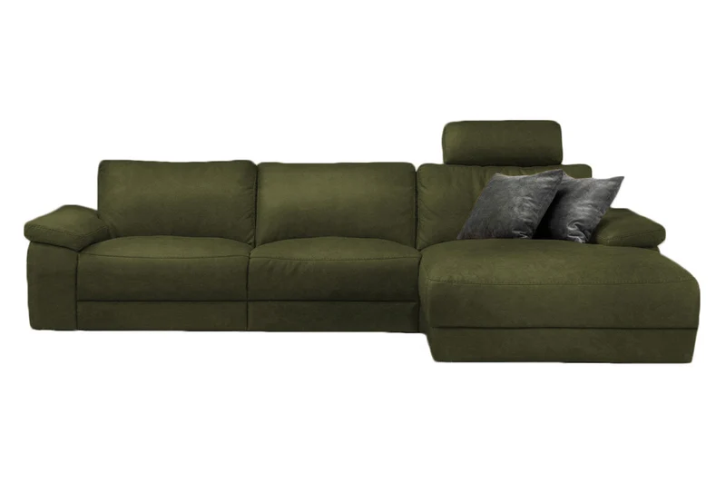 KAWOLA Sofa LOLA Ecksofa Stoff moosgrün mit motorischer Relaxfunktion