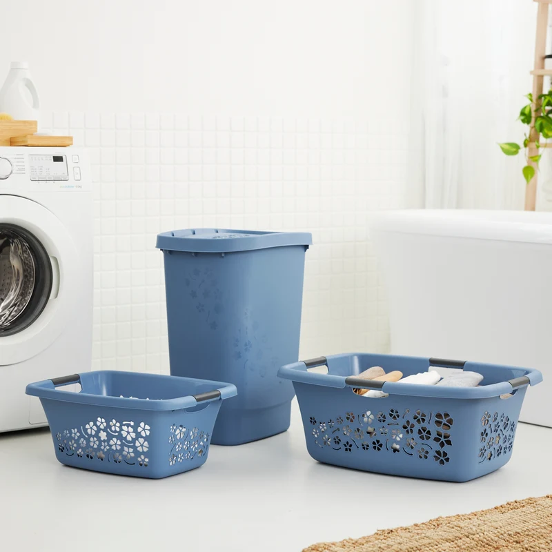 3er Set Wäschekorb 50 l FLOWERS
