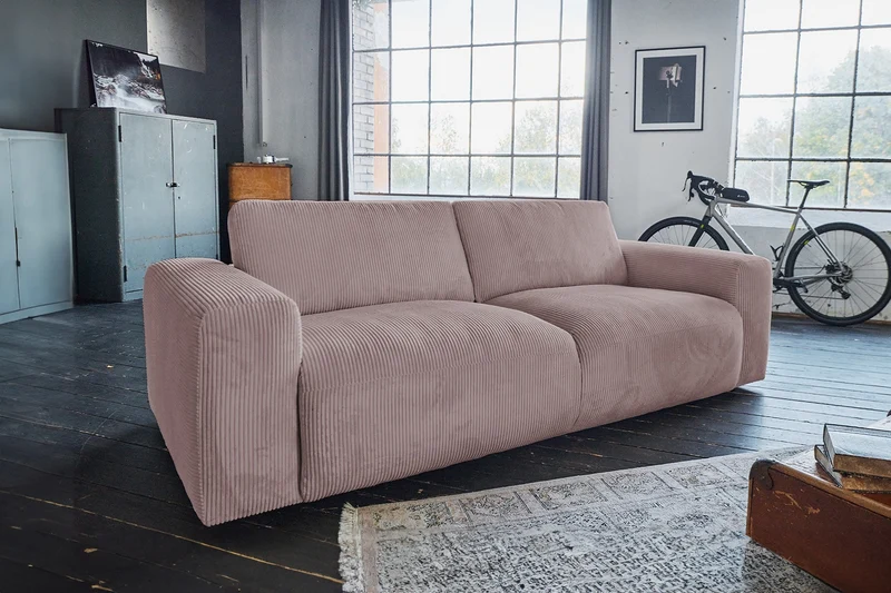 KAWOLA Sofa BODHI 3-Sitzer Cord rosa