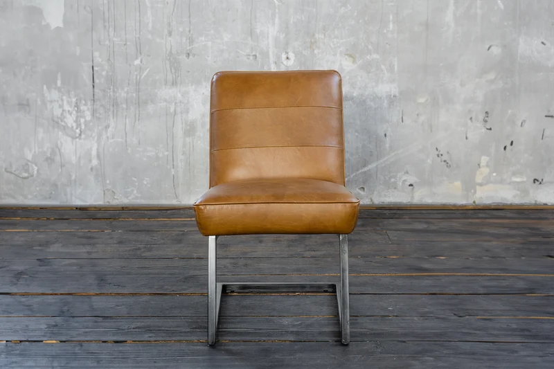 B-Ware KAWOLA Esszimmerstuhl SALI Freischwinger Vintage-Leder braun
