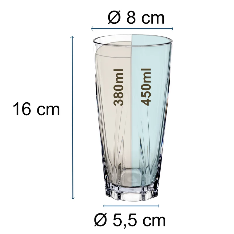 Melamin Geschirr Set Adria Blue für 2 Personen - 8 Teile Blau - mit klarem Trinkglas 450ml aus Acryl Steingutoptik Campinggeschirr Camping