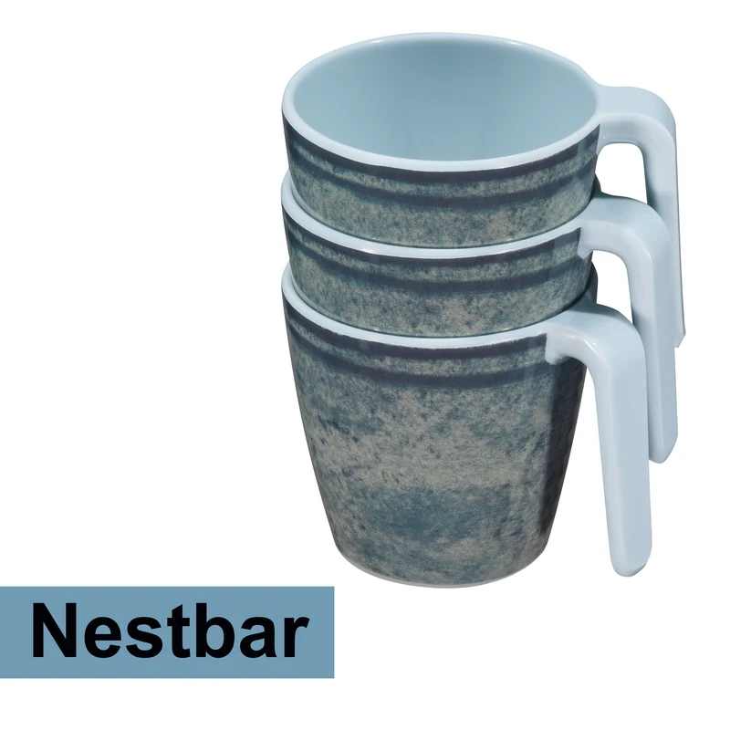 Melamin 4 Tassen 350 ml ideal für Camping - Mondgranit - Stapelbar - Steingutoptik Trinkbecher Kaffeetasse Kaffeebecher