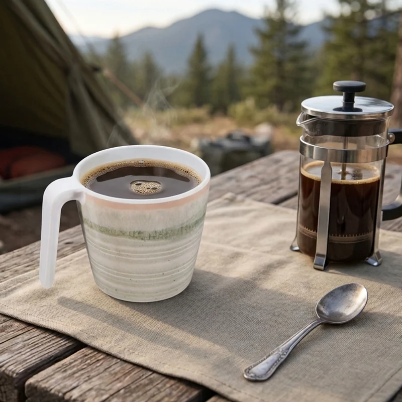 Melamin 6 Tassen 350 ml ideal für Camping - Smaragd Grün - Stapelbar - Steingutoptik Trinkbecher Kaffeetasse Kaffeebecher