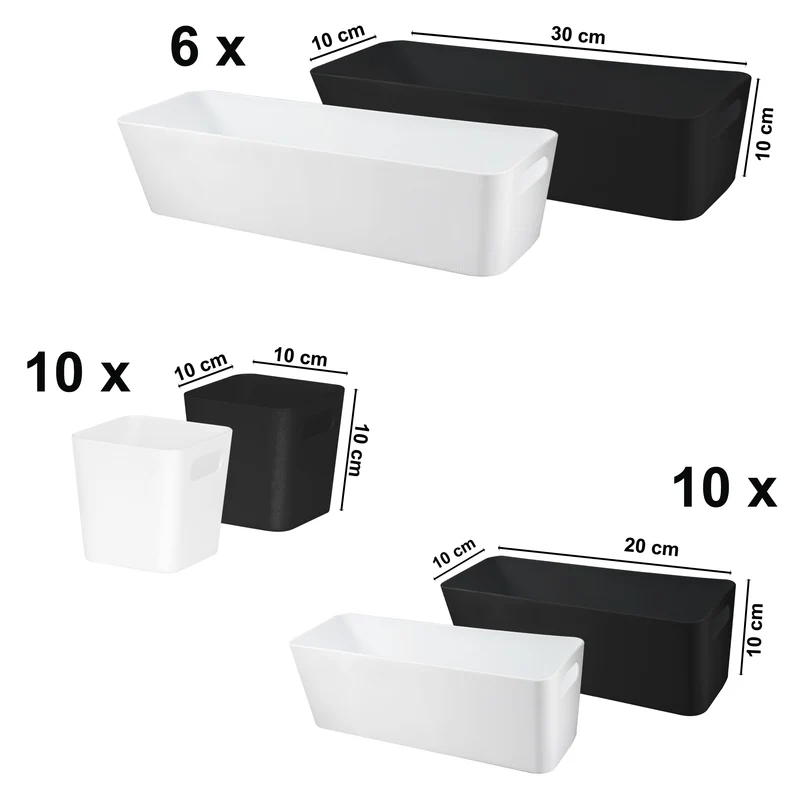 Schubladen Organizer - 10 cm hoch - 26 Teile - weiß und schwarz - in 3 Größen - Schubladeneinsatz passend für 2 Schubladen von 40 x 60 cm