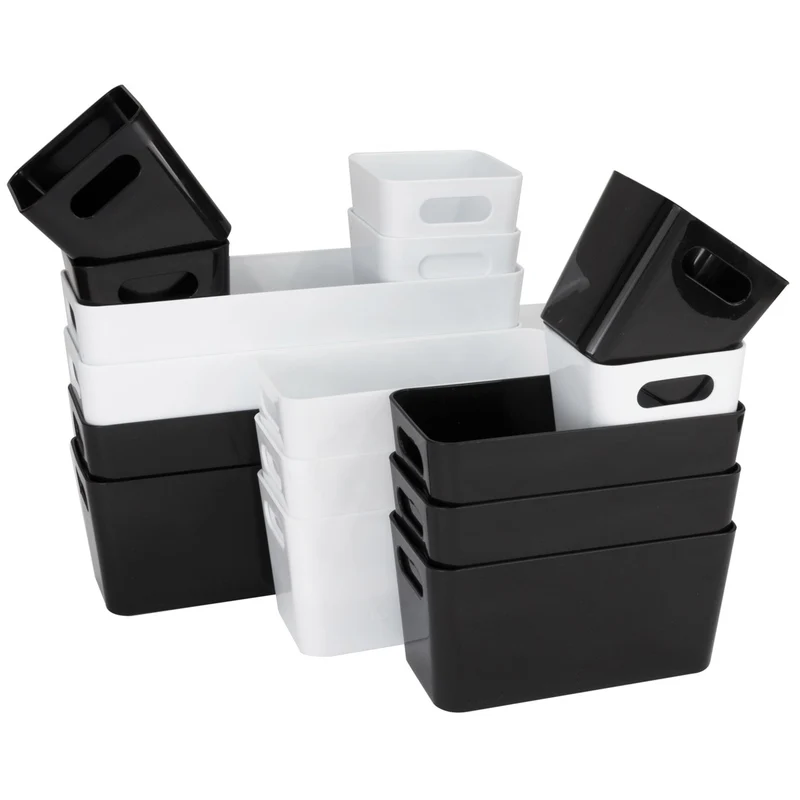 Schubladen Organizer 10 cm hoch - 16 Teile - weiß und schwarz - in 3 Größen - Schubladeneinsatz passend für 2 Schubladen von 30 x 50 cm