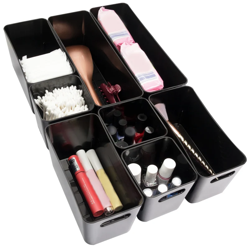 Schubladen Organizer 10 cm hoch - 16 Teile - weiß und schwarz - in 3 Größen - Schubladeneinsatz passend für 2 Schubladen von 30 x 50 cm