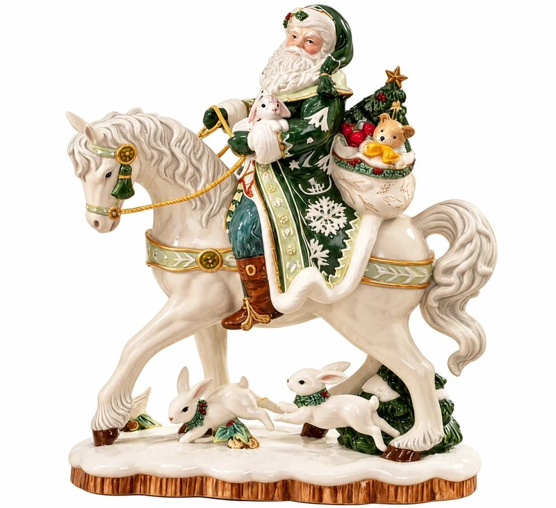 Fitz & Floyd Winter Frost Santa auf Pferd mit Tieren 42 cm