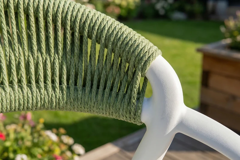 KAWOLA Gartenstuhl KISO Outdoor weiß mit Kissen Rückenlehne Rope grün