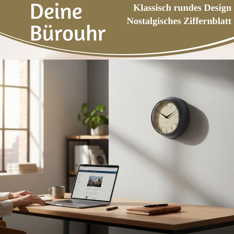 Nostalgische Metall Wanduhr Grau 23cm Vintage Küchenuhr Bürouhr Retro Look