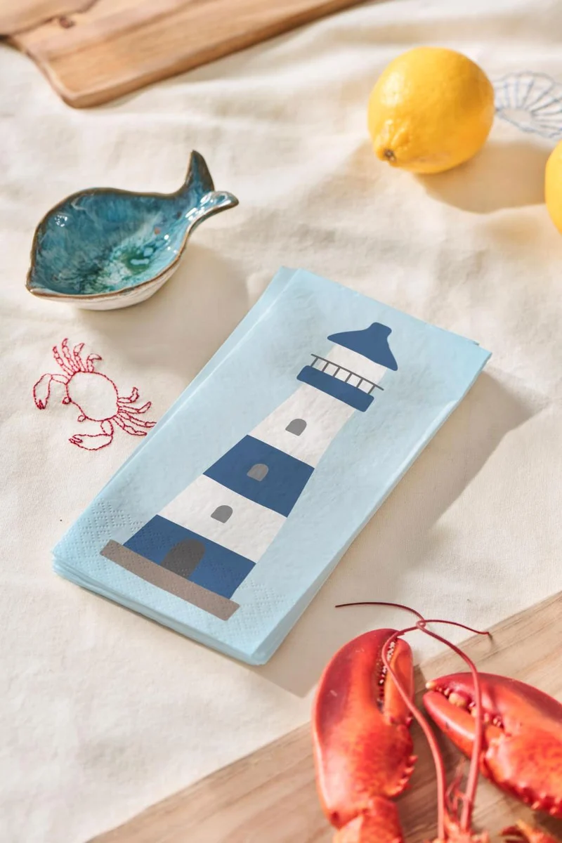 16 Servietten 40x40cm 3-lagig Maritim Motiv Leuchtturm Tisch-Deko Papierservietten