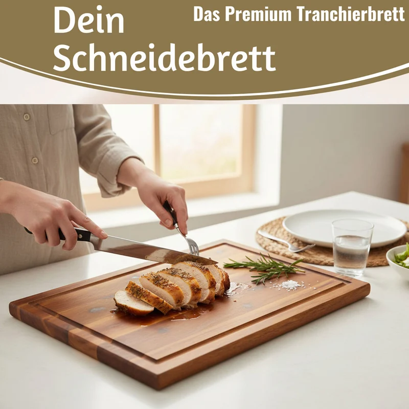 XL Holz Schneidebrett Akazie 40x26x1,5cm Saftrille Küchenbrett Tranchierbrett