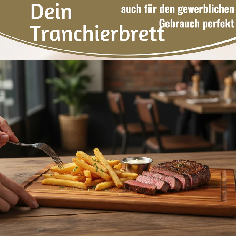 XL Holz Schneidebrett Akazie 40x26x1,5cm Saftrille Küchenbrett Tranchierbrett