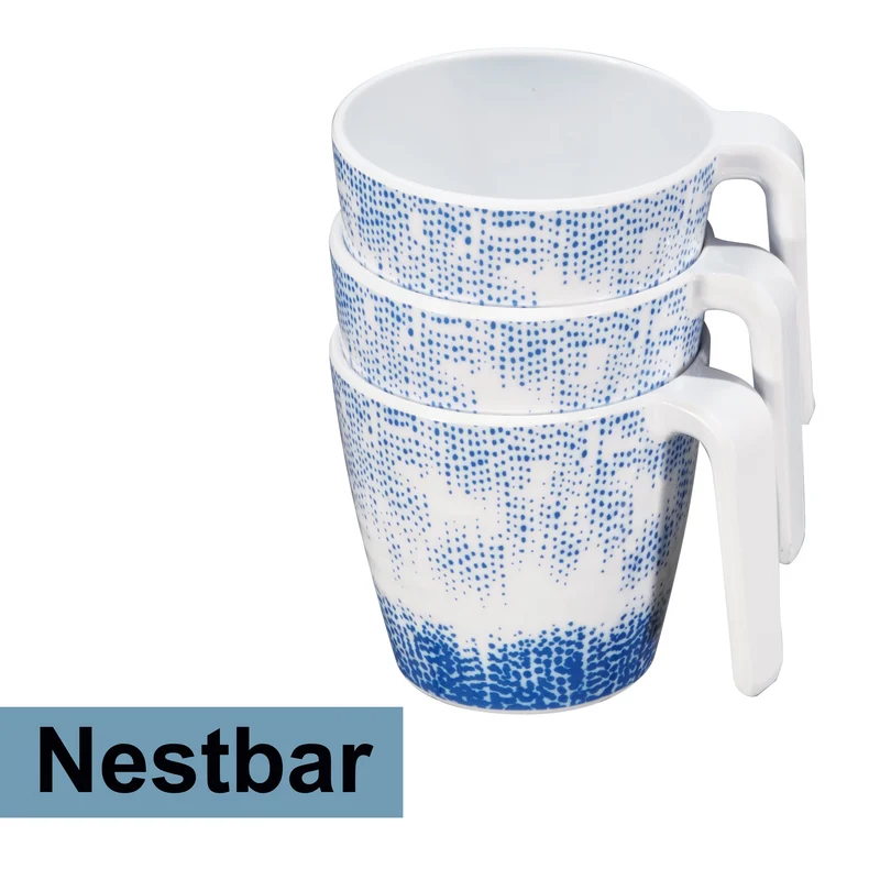Melamin 6 Tassen 350 ml ideal für Camping - Wish Flower - Pusteblume - Stapelbar - Steingutoptik Trinkbecher Kaffeetasse Kaffeebecher