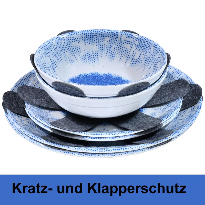 Melamin Geschirr Set Wish Flower Blau für 6 Personen - 18 Teile - Pusteblume Steingutoptik