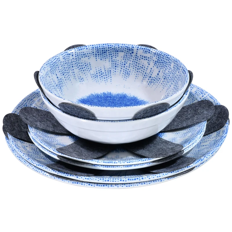 Melamin Geschirr Set Wish Flower Blau für 4 Personen - 12 Teile - Pusteblume Steingutoptik