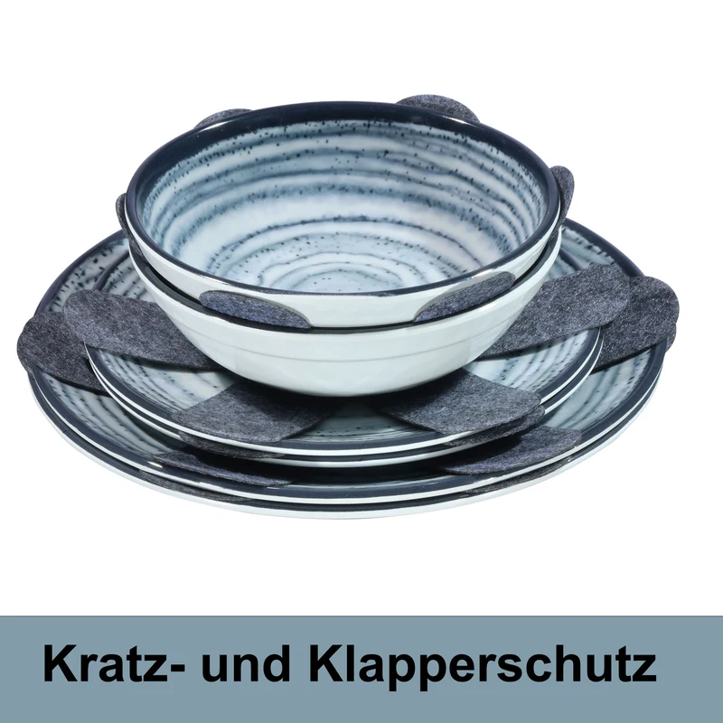 Melamin Geschirr Set Blau Schiefer für 4 Personen - 12 Teile - Steingutoptik