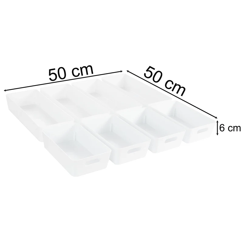 Schubladen Ordnungssystem - 6 cm hoch - 8 Teile in 2 Größen - für 50x50 cm Schublade Aufbewahrungsbox weiß - Organizer