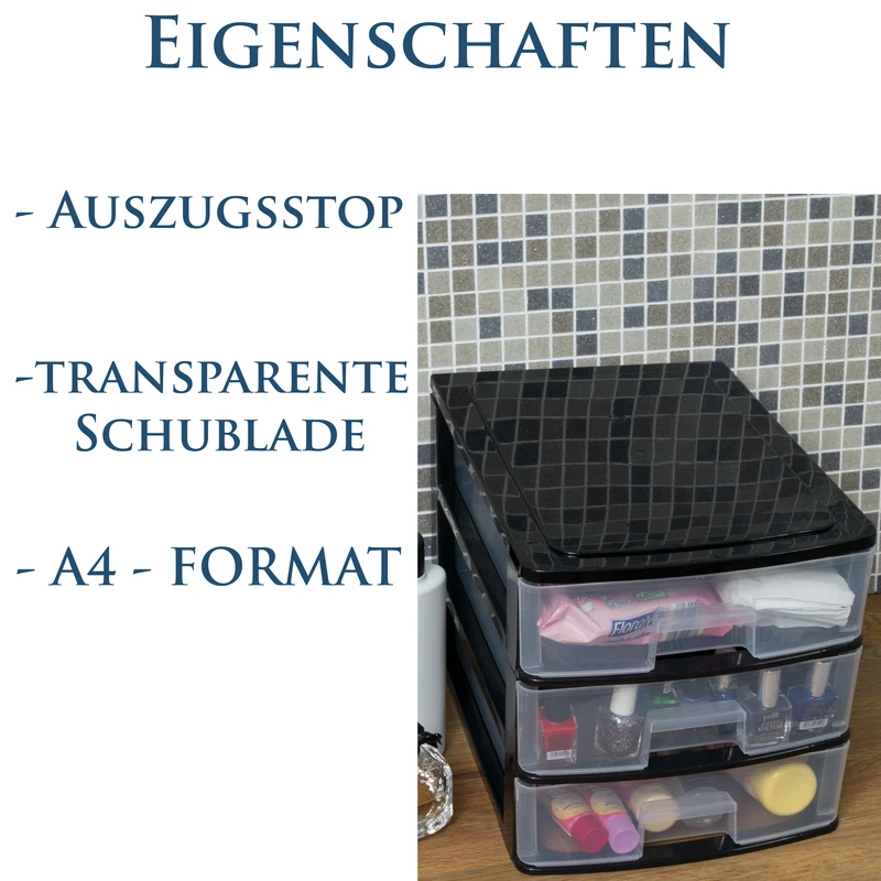 Schubladenbox DIN A4 35,5x26,5 klar - Kunststoff Schubladen Organizer Drawer Tower Box für Schreibtisch Easy-Pull-System