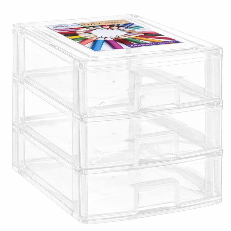 Schubladenbox DIN A4 35,5x26,5 klar - Kunststoff Schubladen Organizer Drawer Tower Box für Schreibtisch Easy-Pull-System