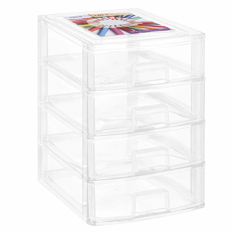 Schubladenbox DIN A4 35,5x26,5 klar - Kunststoff Schubladen Organizer Drawer Tower Box für Schreibtisch Easy-Pull-System
