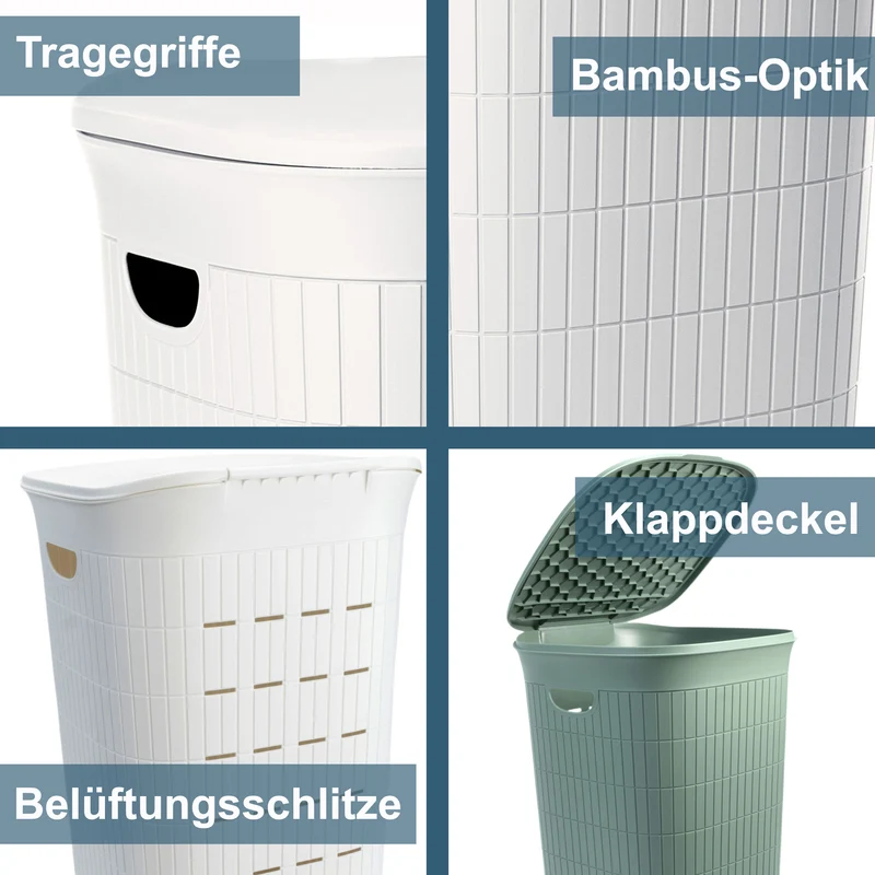 Wäschekorb 50 Liter groß mit Deckel Wäschesammler mit Löcher 38x36x54cm Wäschebox Wäschesortierer Haushaltskorb Korb Haushalt Kunststoff Wäschetruhe Wäschetonne Wäschesack