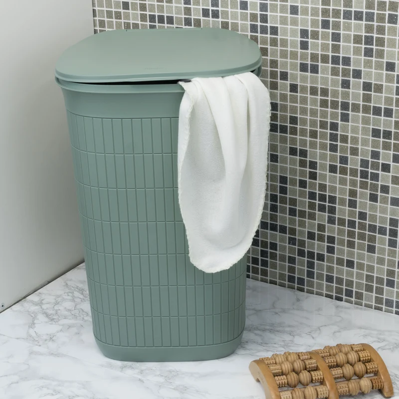 Wäschekorb 50 Liter groß mit Deckel Wäschesammler mit Löcher 38x36x54cm Wäschebox Wäschesortierer Haushaltskorb Korb Haushalt Kunststoff Wäschetruhe Wäschetonne Wäschesack