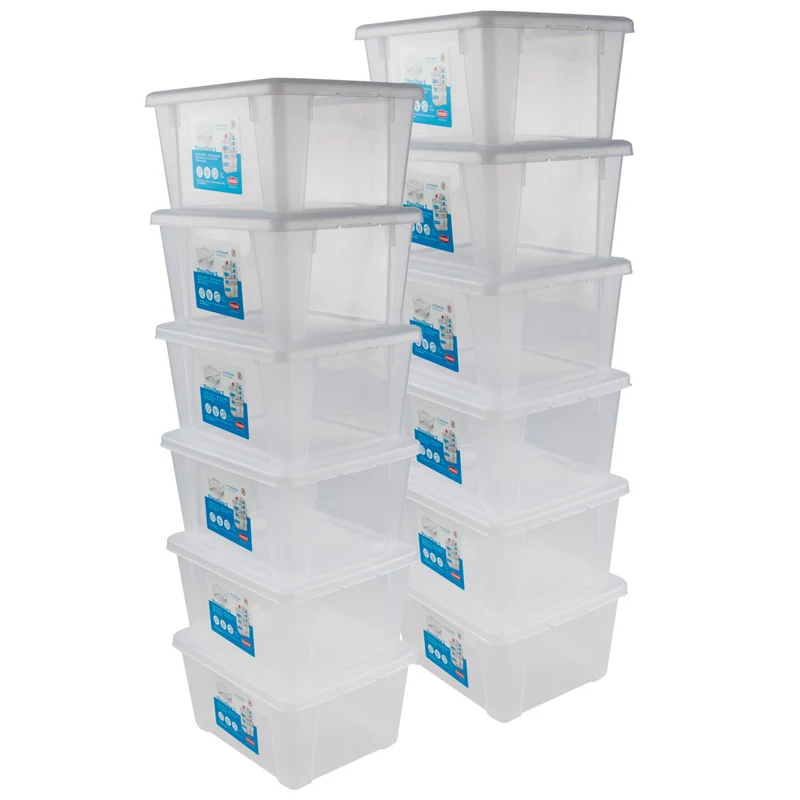 12 x Aufbewahrungsbox mit Deckel 2 Liter - 19x16x10 cm - transparent stapelbar LEBENSMITTELECHT - Kunststoff Box Kiste - Plastik Behälter Organizer - Büro Haushalt Küche Kinderzimmer Spielzeugkiste