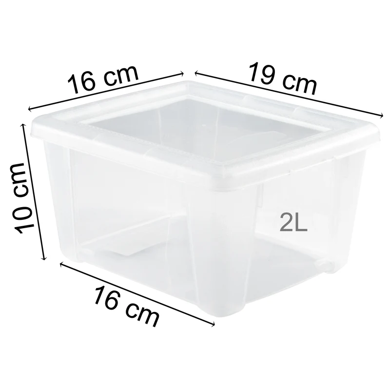 12 x Aufbewahrungsbox mit Deckel 2 Liter - 19x16x10 cm - transparent stapelbar LEBENSMITTELECHT - Kunststoff Box Kiste - Plastik Behälter Organizer - Büro Haushalt Küche Kinderzimmer Spielzeugkiste