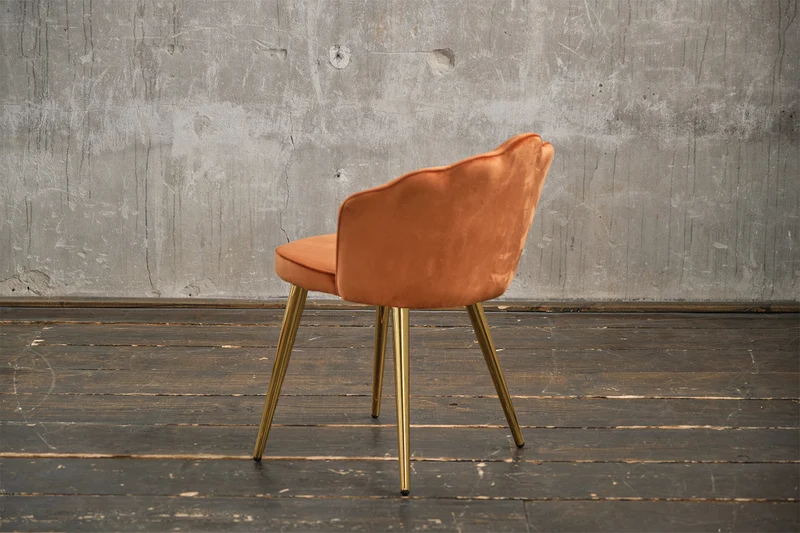 KAWOLA Stuhl SALLY Esszimmerstuhl Velvet orange Fuß gold