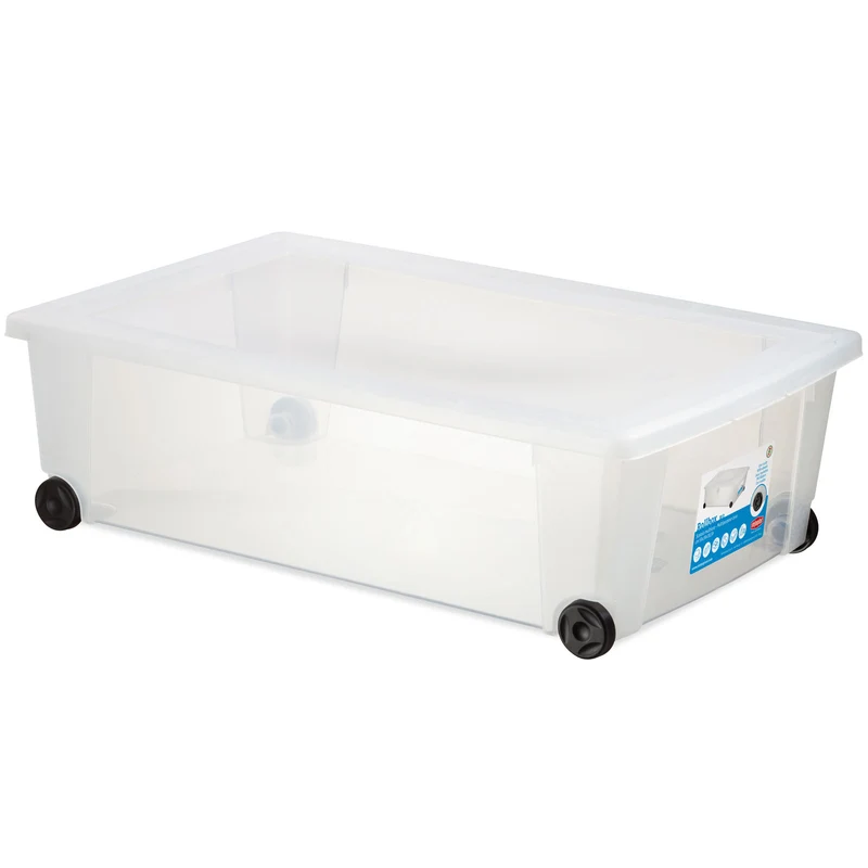 3 x Unterbettkommode - Aufbewahrungsbox mit Deckel Rollen 30 Liter 59x39x18 cm transparent stapelbar LEBENSMITTELECHT - Rollbox Kunststoff Box Kiste - Plastik Organizer Büro Haushalt Kinderzimmer