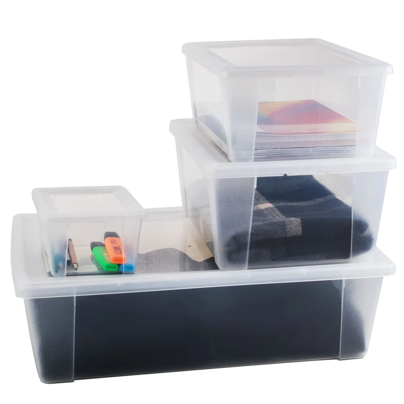 UNTERBETTKOMMODE - Aufbewahrungsbox mit Deckel und Rollen 30 Liter 59x39x18 cm transparent stapelbar LEBENSMITTELECHT - Rollbox Kunststoff Box Kiste - Plastik Organizer Büro Haushalt Kinderbox