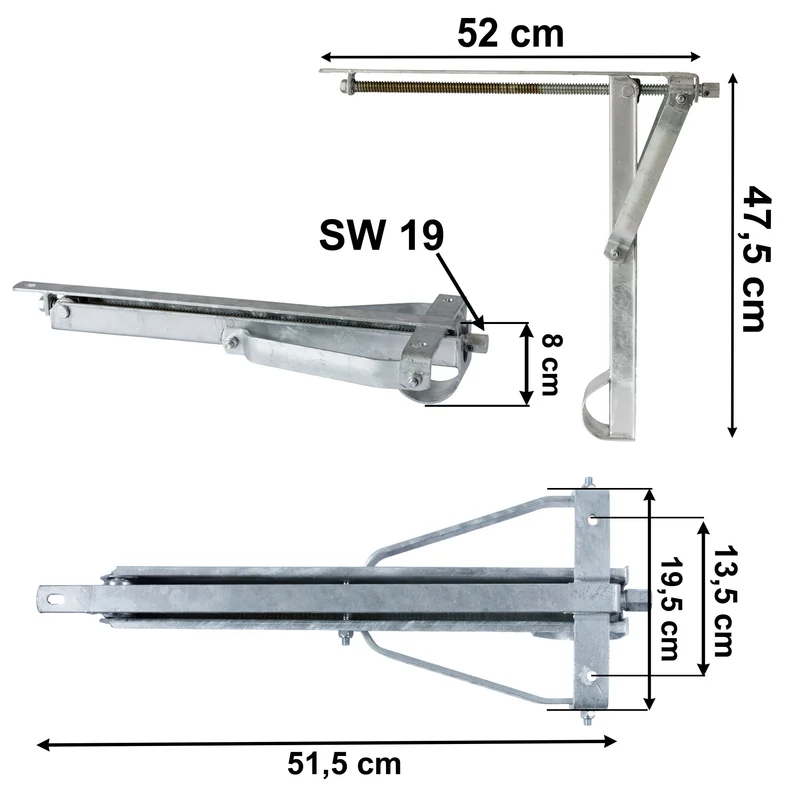 Ausdrehstütze Eckstütze für Wohnwagen Anhänger mit festem Fuß aus verzinktem Stahl 47 cm Stützbein 500kg Tragkraft geeignet für Caravan Trailer Abstützung - Gesamtgewicht 1000 kg - Nivelierstütze